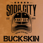 the back of a hat that says, sopa city hat co buckskin